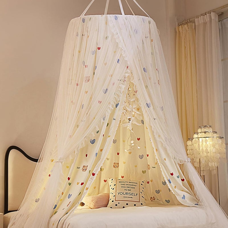 THREENTDAY Bed Canopy for Girls, Double Layer Dome Mosquito Net Princess Canopy for Girls Bed Room Decor Reading Nook (Lovely Bear) - Image 1