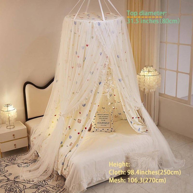 THREENTDAY Bed Canopy for Girls, Double Layer Dome Mosquito Net Princess Canopy for Girls Bed Room Decor Reading Nook (Lovely Bear) - Image 4