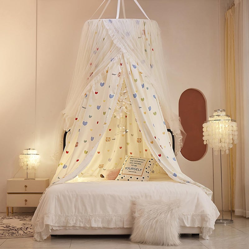 THREENTDAY Bed Canopy for Girls, Double Layer Dome Mosquito Net Princess Canopy for Girls Bed Room Decor Reading Nook (Lovely Bear) - Image 2