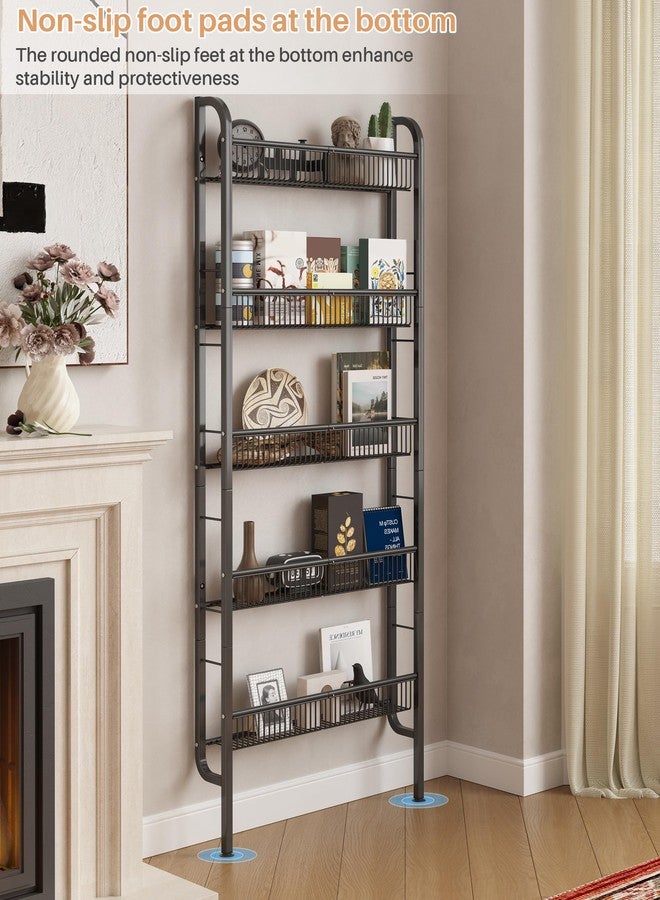 UMDONX Behind The Door Bathroom Shelf Narrow 5-Tier, Space-Saving Slim Storage Shelf Narrow Shelving Unit for Bathroom and Kitchen Black - Image 5