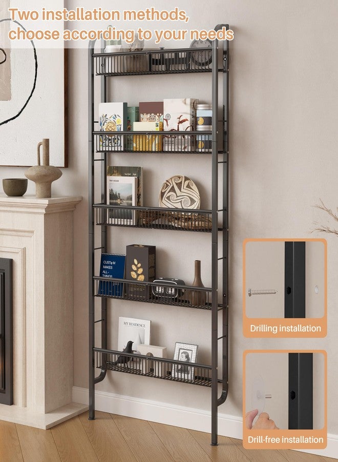 UMDONX Behind The Door Bathroom Shelf Narrow 5-Tier, Space-Saving Slim Storage Shelf Narrow Shelving Unit for Bathroom and Kitchen Black - Image 4