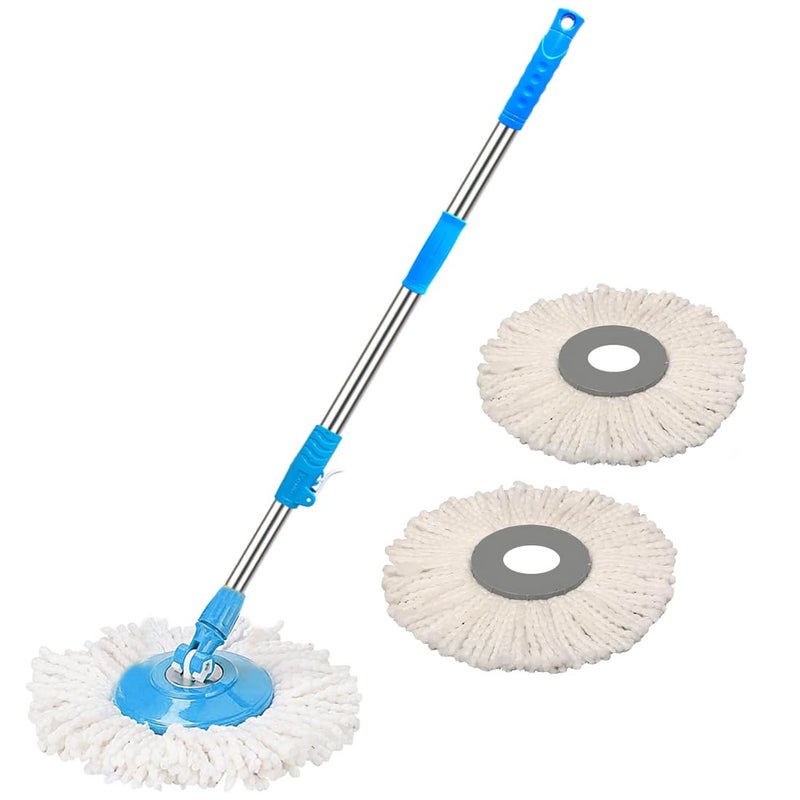 AROVEMIC Arovemic Premium Classy Mop Stick Rod Set 360 Degrees Stainless Steel Floor Cleaning Mop Handle with 2 Microfiber Refill Head Blue 5 Years Warranty - Image 1