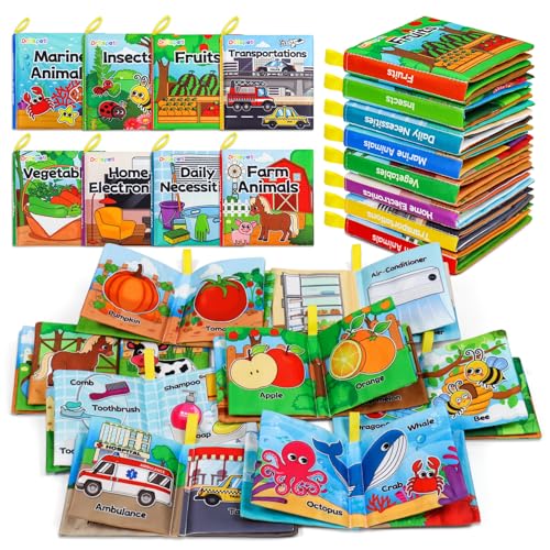 Dr.Rapeti 8-Pack Soft Cloth Books Baby Bath Books Crinkle Washable Chewable Early Educational Preschool Learning Giftable for Infant Toddler Kid - Image 1