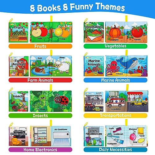 Dr.Rapeti 8-Pack Soft Cloth Books Baby Bath Books Crinkle Washable Chewable Early Educational Preschool Learning Giftable for Infant Toddler Kid - Image 4