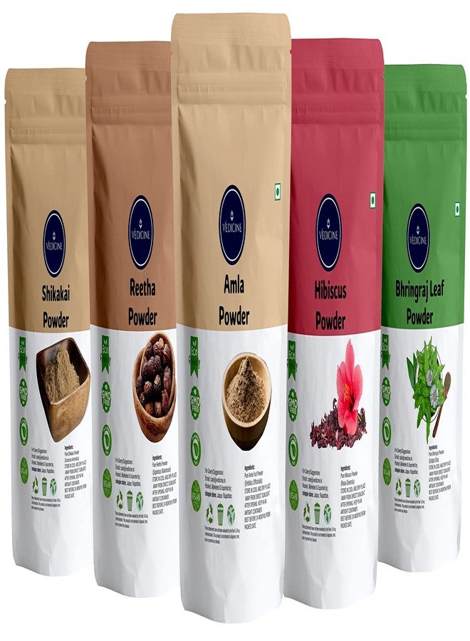 VEDICINE Amla Reetha Shikakai Hibiscus Bhringraj Powder for Hair growth and Hair Pack (375g Pack, 75g each) - Image 1
