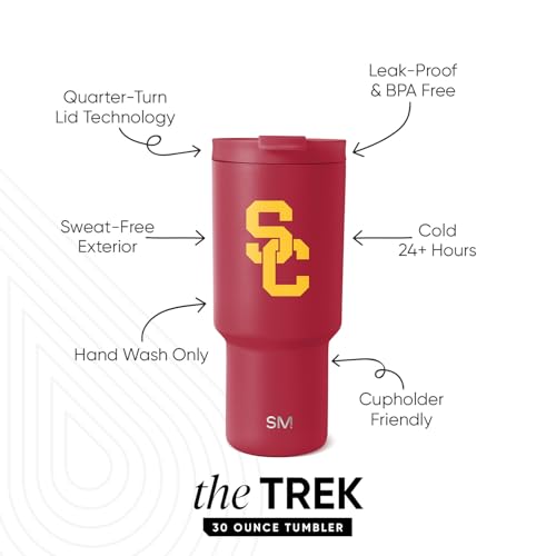 Simple Modern Officially Licensed Collegiate USC Trojans 30 oz Tumbler with Flip Lid and Straws Insulated Cup Stainless Steel Gifts for Men Trek Collection University of Southern California - Image 3