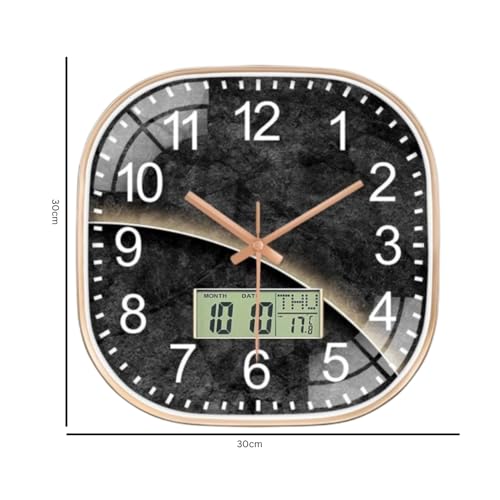 Ash  Roh Ash & Roh 12 Inch Silent Quatrz and Non-Ticking Wall Clock with Easy to Read Number and Analog Display Stylish & Decorative Design for Office, Living Room, Bedroom (Rosewood Digital) - Image 2