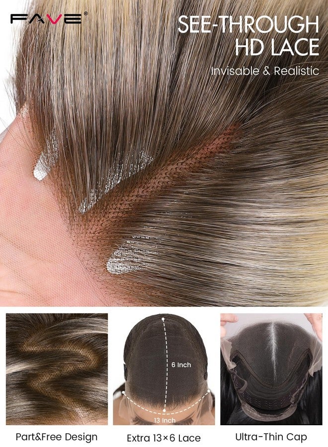 FAVE 13x6 Lace Front Wig 18 Inch Blonde Layered Glueless Wig Pre Plucked Hairline Natural Density Kanekalon Futura Synthetic Wigs for Women Ombre Ash Blonde - Image 4
