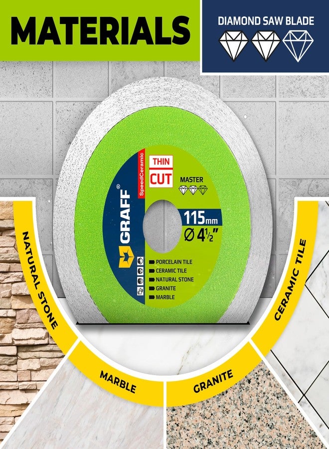 GRAFF 4 1/2 Inch Tile Blade for Angle Grinder 7/8 Arbor - Super Thin SpeedCeramic Diamond Saw Blade for Smooth Cutting Porcelain Ceramic Granite Marble Tile - Diamond Cutting Wheel for Hard Tile GRAFF - Image 4