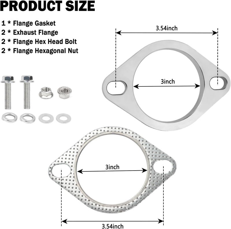 Aokdom 2-Bolt 3 Inch Exhaust Flange Repair Kit with Gasket and Bolts - Image 2