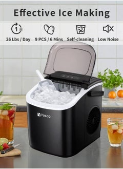 Vosco Ice Maker Portable – 12Kg/24H (26 lbs/24H), 9 Cubes in 6 Mins, 1.2L Tank, Compact & Fast Ice Machine for Home, Office, Kitchen – Black  - Image 2