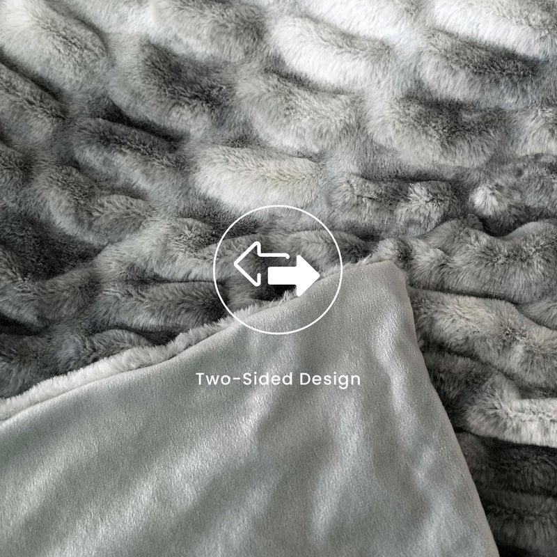 blunique Oversized Ruched Faux Fur Blanket - 60x80-Inch Extra Soft  Dual-Sided Flannel & Faux Fur Throw | Luxury Couch & Bed Blanket  Grey - Image 4