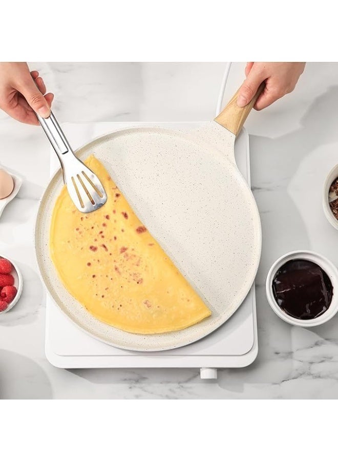 مقلاة كريب مطلية بالسيراميك، 11"، مع موزع خشبي ومقبض، غير لاصق طبيعي، متوافق مع الحث - Image 4