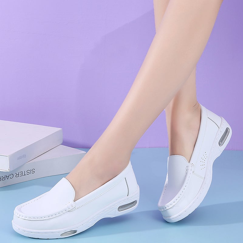 Nurses' Shoes Women'S Summer Genuine Leather Air Cushion Soft Sole White Medical Shoes Thick Sole Increased Breathable Not Tired Feet - Image 1
