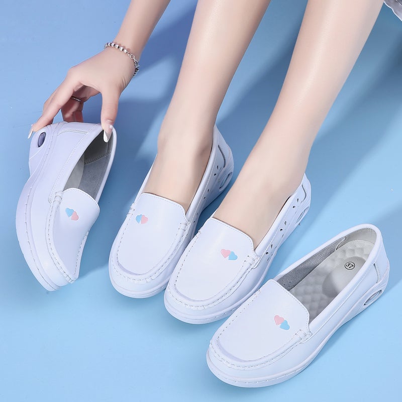 Nurses' Shoes Women'S Summer Genuine Leather Air Cushion Soft Sole White Medical Shoes Thick Sole Increased Breathable Not Tired Feet - Image 4