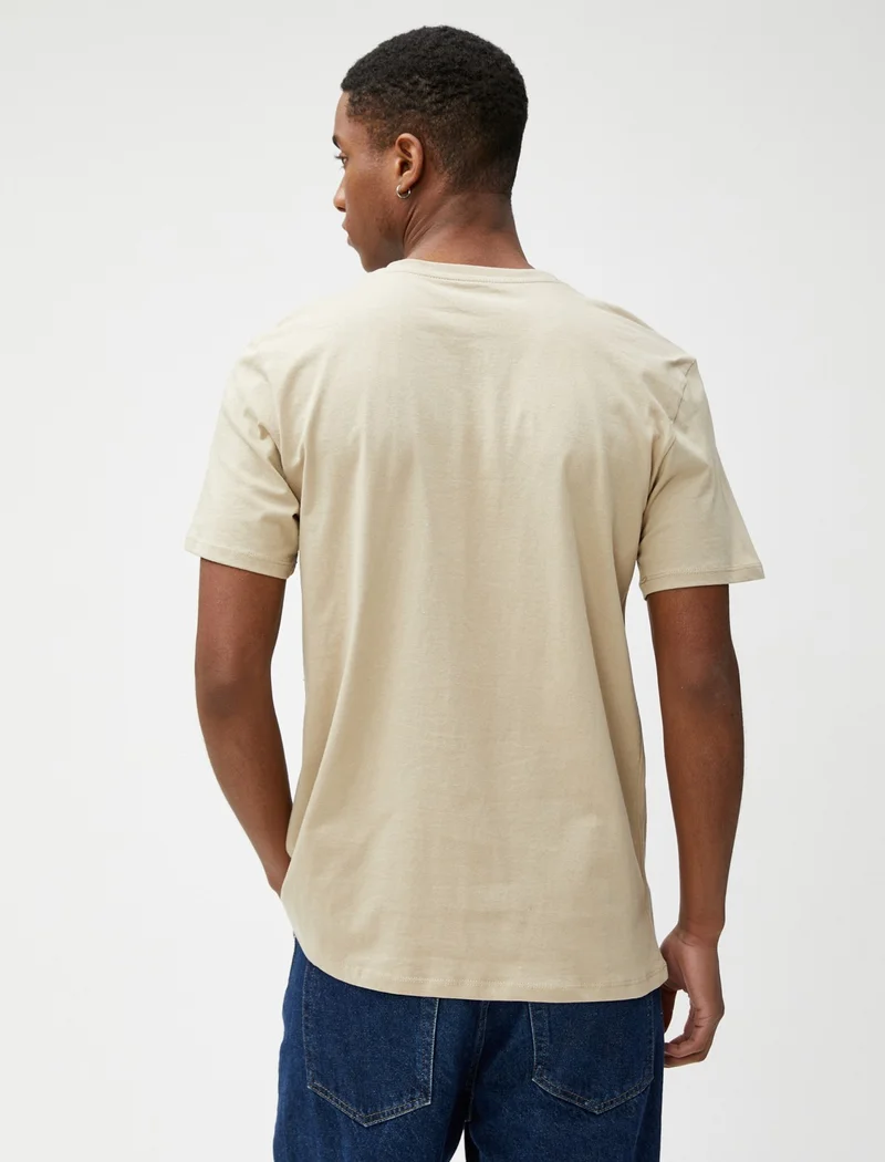 كوتون College T-Shirt Printed Short Sleeve Slim Fit Crew Neck
