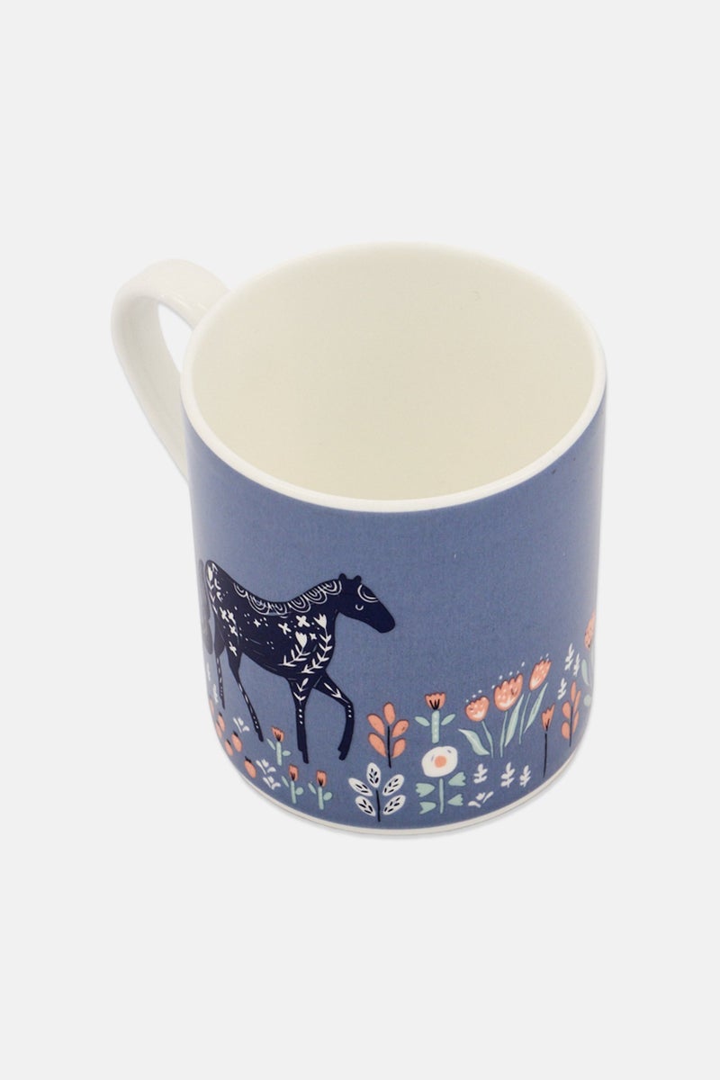 KitchenCraft Bone China Woodcut Horse 250ml, Blue - Image 2