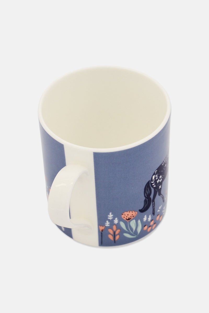 KitchenCraft Bone China Woodcut Horse 250ml, Blue - Image 3