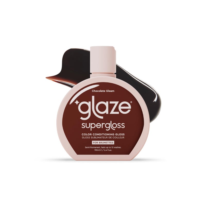 Glaze Supergloss Color Conditioning Gloss â€“ Hydrating Semi-Permanent Color Hair Gloss & Shine Boost â€“ Color Depositing Mask - Vegan, Cruelty-Free â€“ 6.4 Fl Oz - Chocolate Gleam - Warm Medium Dark Brown - Image 1