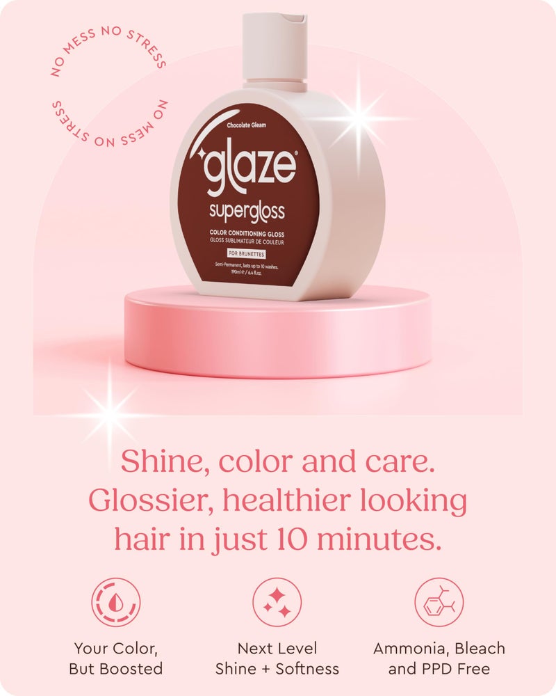 Glaze Supergloss Color Conditioning Gloss â€“ Hydrating Semi-Permanent Color Hair Gloss & Shine Boost â€“ Color Depositing Mask - Vegan, Cruelty-Free â€“ 6.4 Fl Oz - Chocolate Gleam - Warm Medium Dark Brown - Image 3