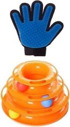 Tineke Set of 2 3-Layer Bulk Round Cat Toy and Cat Dog Hair Collector Glove