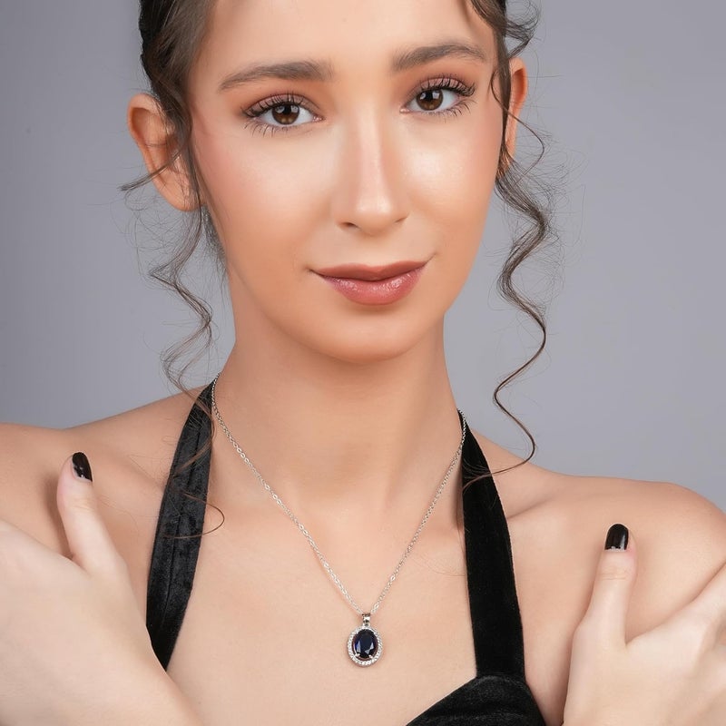 STYOLLO Pendant Necklace Silver For Women & Girls with Oval Crystal & American Diamonds | Traditional Women's Jewellery | Stylish Girls' Chains & Necklaces, Birthday, Gift- Set of 1 - Image 4