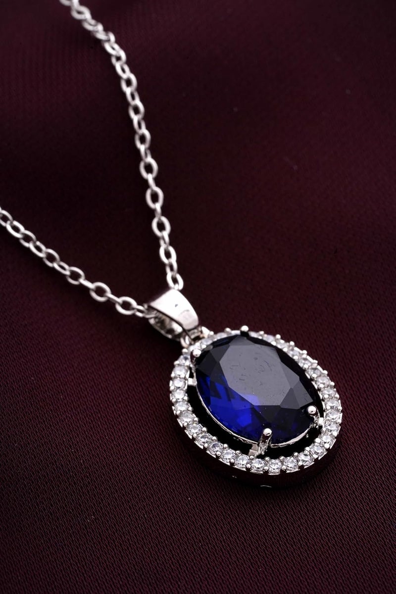 STYOLLO Pendant Necklace Silver For Women & Girls with Oval Crystal & American Diamonds | Traditional Women's Jewellery | Stylish Girls' Chains & Necklaces, Birthday, Gift- Set of 1 - Image 2