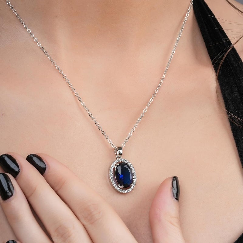 STYOLLO Pendant Necklace Silver For Women & Girls with Oval Crystal & American Diamonds | Traditional Women's Jewellery | Stylish Girls' Chains & Necklaces, Birthday, Gift- Set of 1 - Image 3