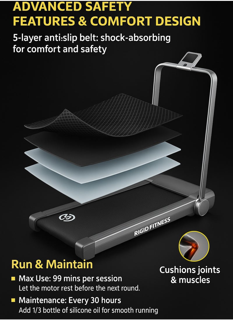 RIGID FITNESS - Fitness 2-In-1 Foldable Jogging Incline Treadmill For Home & Office - Under Desk Walking Pad With Handrail, Powerful Motor 2Hp Peak, Speed To 8 Km/H, 3 Adjustable Levels, Holds Up To 218Lbs/99Kg - Image 1