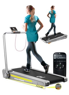 Fitness 2-In-1 Foldable Jogging Incline Treadmill For Home & Office - Under Desk Walking Pad With Handrail, Powerful Motor 2Hp Peak, Speed To 8 Km/H, 3 Adjustable Levels, Holds Up To 218Lbs/99Kg