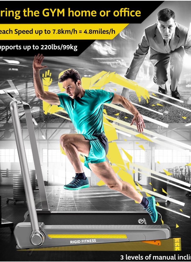 RIGID FITNESS - Fitness 2-In-1 Foldable Jogging Incline Treadmill For Home & Office - Under Desk Walking Pad With Handrail, Powerful Motor 2Hp Peak, Speed To 8 Km/H, 3 Adjustable Levels, Holds Up To 218Lbs/99Kg - Image 1
