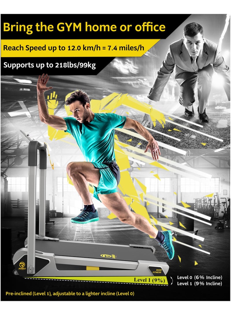 RIGID FITNESS 2-in-1 Foldable Jogging Incline Mini Treadmill for Home & Office - Under Desk Walking Pad with Handrail, Powerful Quiet Motor, Speed up to 12km/h, 2 Incline Levels, Holds up to 220lbs/100kg - Image 3