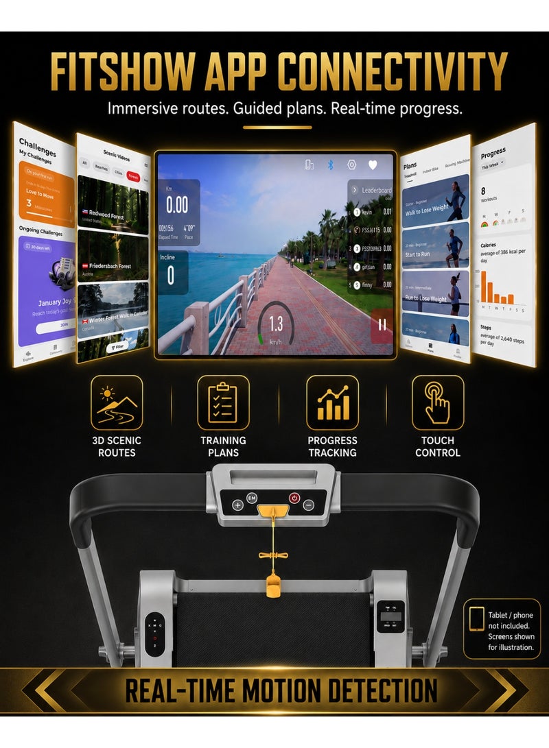 RIGID FITNESS 2-in-1 Foldable Jogging Incline Mini Treadmill for Home & Office - Under Desk Walking Pad with Handrail, Powerful Quiet Motor, Speed up to 12km/h, 2 Incline Levels, Holds up to 220lbs/100kg - Image 4