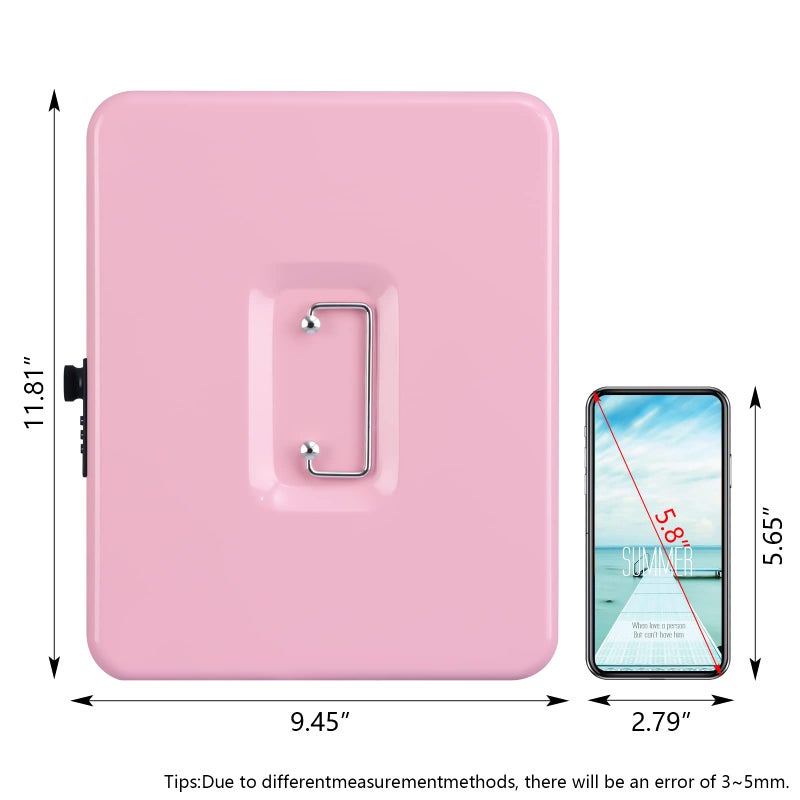 KYODOLED Metal Cash Box with Combination Lock Money Box for Cash Safe Metal Box with Money Tray for Security Lock Box 11.81"x 9.45"x 3.54" Pink X Large - Image 3