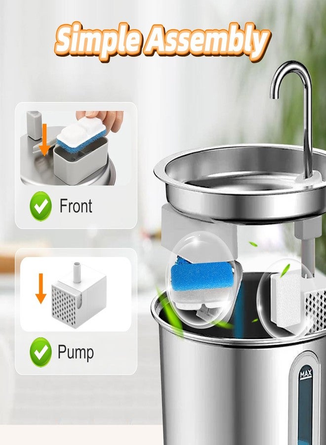 DrFlito 8 Sets Cat Water Fountain Filter Compatible with oneisall 67oz/2L Stainless Steel Cat Water Fountain, Activated Carbon Ion Resin Food Grade PP Cotton, Fresh and Clean - Image 4