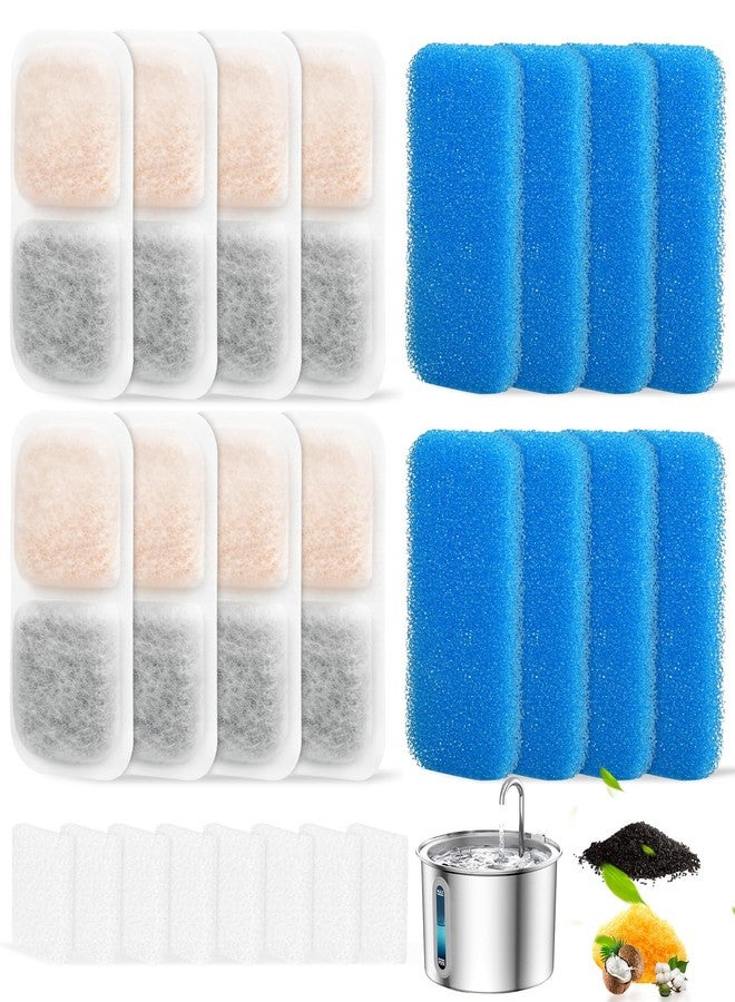 DrFlito 8 Sets Cat Water Fountain Filter Compatible with oneisall 67oz/2L Stainless Steel Cat Water Fountain, Activated Carbon Ion Resin Food Grade PP Cotton, Fresh and Clean - Image 1