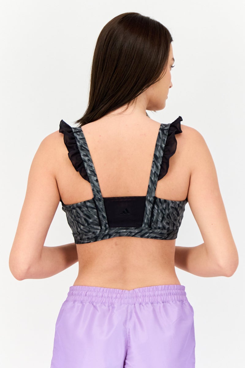 Adidas حمالة صدر رياضية مبطنة بطبعة تجريدية للنساء، سوداء - Image 4