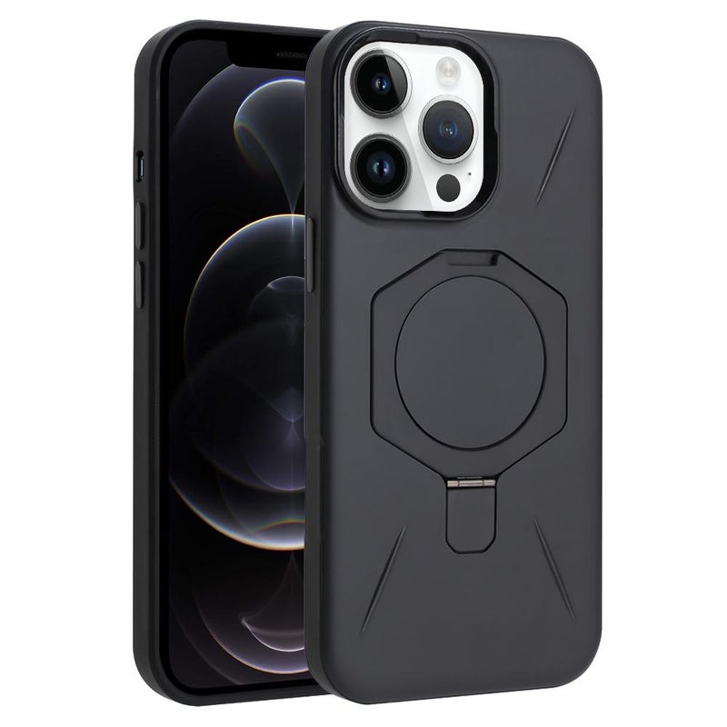 HuHa Protective Cover For iPhone 12 Pro Max Four-Corner Shockproof MagSafe Holder TPU Hybrid PC Phone Case(Black) - Image 1