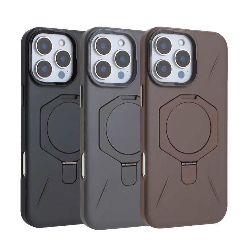 HuHa Protective Cover For iPhone 12 Pro Max Four-Corner Shockproof MagSafe Holder TPU Hybrid PC Phone Case(Black) - Image 2