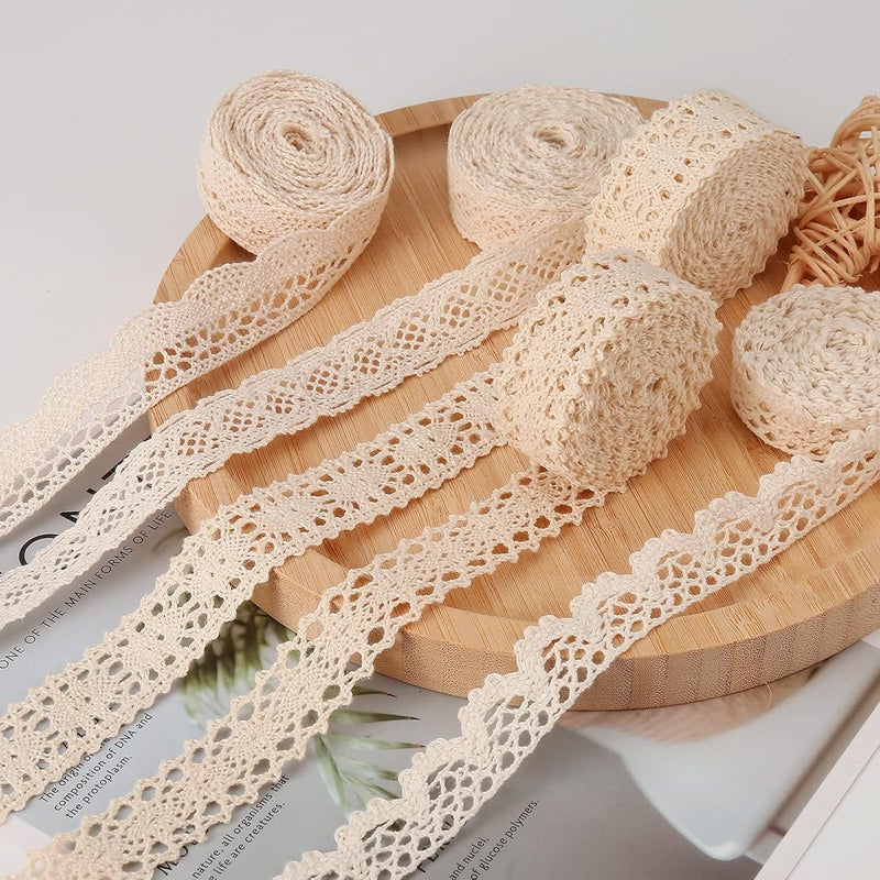 HERZWILD 32.8 Yards Beige Scalloped Edge Lace Antique Crochet Cotton Lace Trim Vintage Decorative Lace Decorative Ribbon Lace Fabric for Sewing Craft Wedding Decoration(30m/B) - Image 1