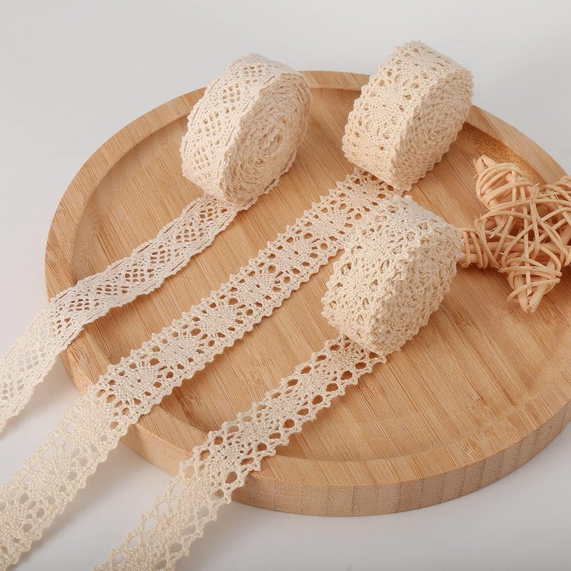 HERZWILD 32.8 Yards Beige Scalloped Edge Lace Antique Crochet Cotton Lace Trim Vintage Decorative Lace Decorative Ribbon Lace Fabric for Sewing Craft Wedding Decoration(30m/B) - Image 2