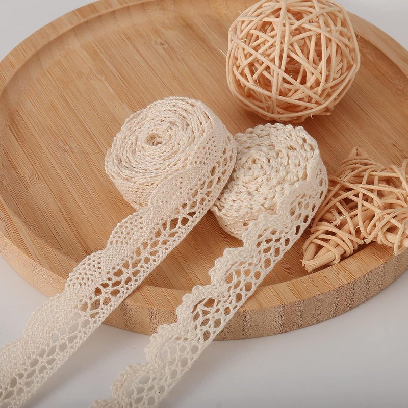 HERZWILD 32.8 Yards Beige Scalloped Edge Lace Antique Crochet Cotton Lace Trim Vintage Decorative Lace Decorative Ribbon Lace Fabric for Sewing Craft Wedding Decoration(30m/B) - Image 3