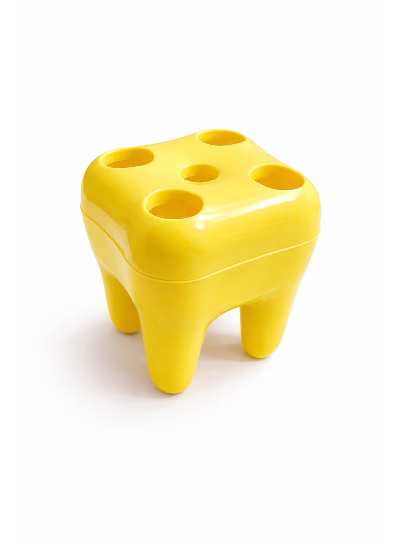 حامل ومنظم أقلام وفرش أسنان بلاستيك بتصميم مبتكر على شكل ضرس للمكتب والحمام - أصفر - Image 1