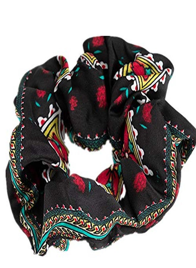 KINFENE 4 Pcs Boho Floral Prints Vivid Color Hair Scrunchies Big Pattern Hair Bobbles Elastics Ponytail Holders Hair Wrist Ties Bands Scrunchies for Sleep Show Dance Party Women Gift - Image 5
