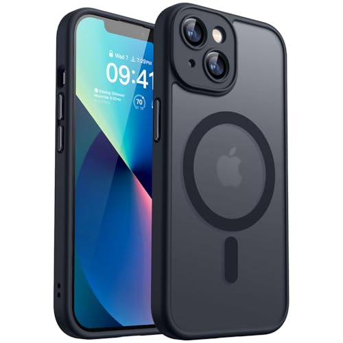 CANSHN Magnetic for iPhone 13 Case, Upgraded [Full Camera Protection] [Compatible with Magsafe] [Translucent Matte] Shockproof Protective Phone Case for iPhone 13 6.1" - Black - Image 1