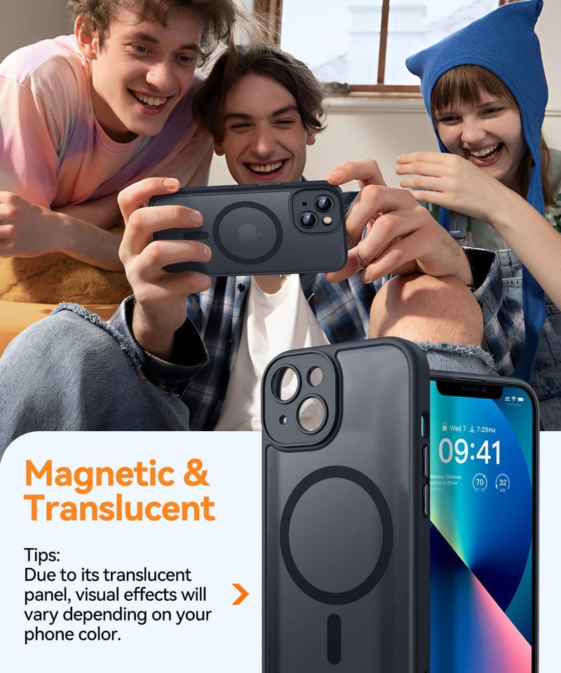 CANSHN Magnetic for iPhone 13 Case, Upgraded [Full Camera Protection] [Compatible with Magsafe] [Translucent Matte] Shockproof Protective Phone Case for iPhone 13 6.1" - Black - Image 3