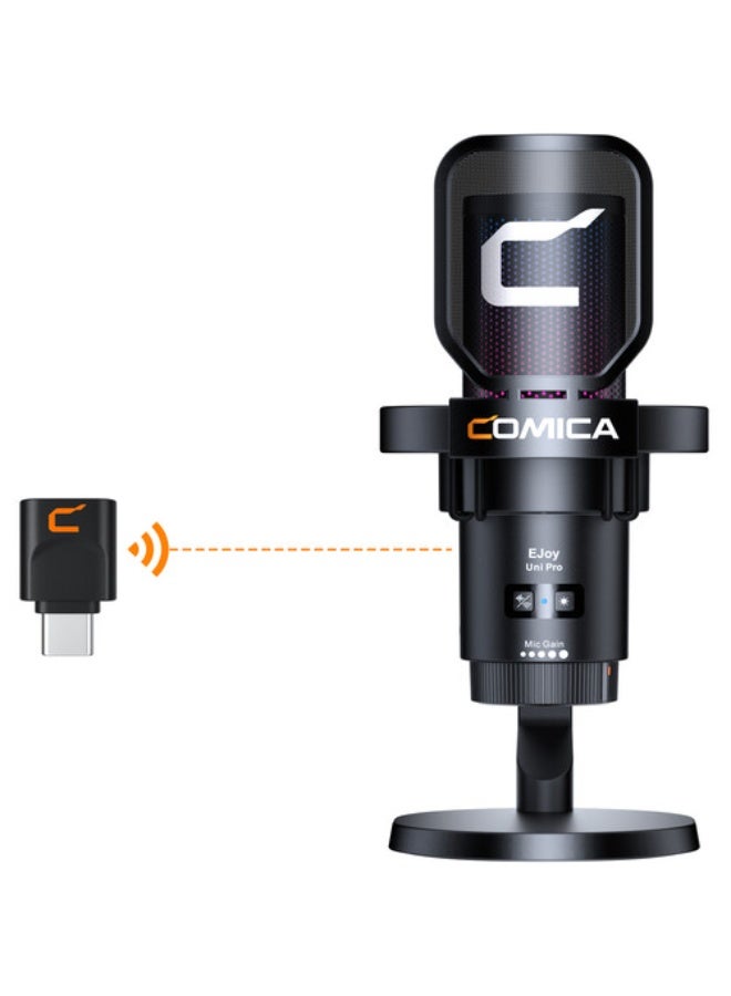 Comica Audio EJoy Uni Pro D RGB Cardioid Condenser Wireless/USB-C Microphone with Desktop Stand (Black) - Image 1