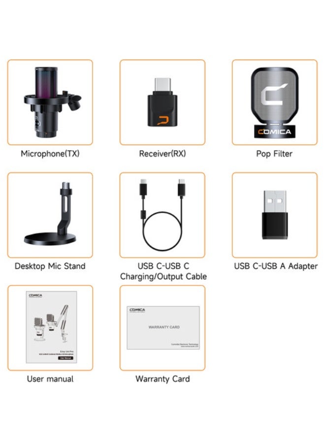 Comica Audio EJoy Uni Pro D RGB Cardioid Condenser Wireless/USB-C Microphone with Desktop Stand (Black) - Image 4