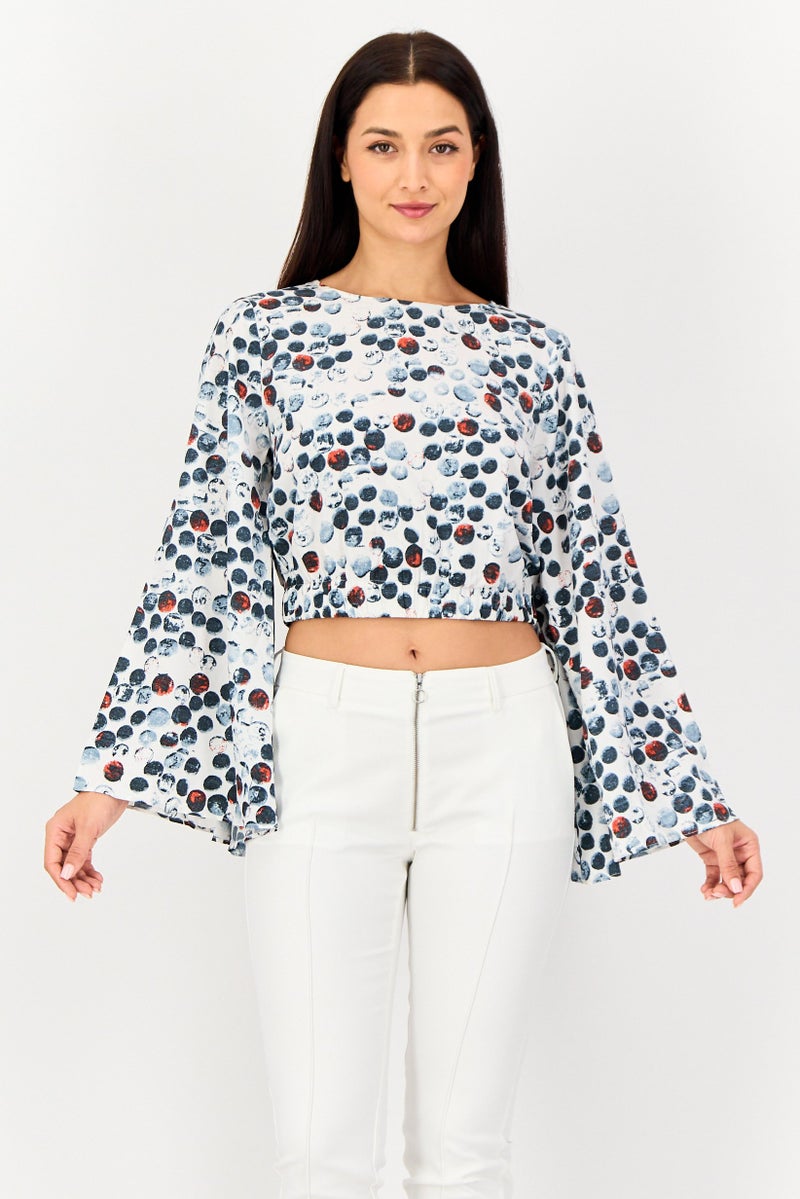 VERO MODA Women Jewel Neck Long Sleeve Allover Print Blouse, Multicolor - Image 1