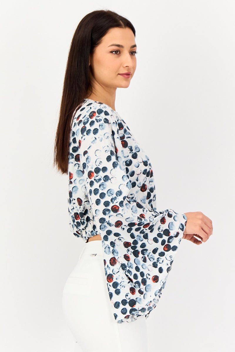 VERO MODA Women Jewel Neck Long Sleeve Allover Print Blouse, Multicolor - Image 3